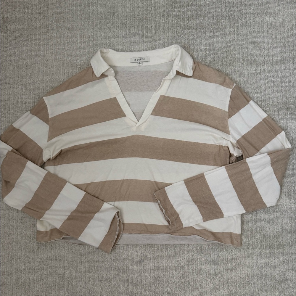 Striped Tan and White Z Supply Pullover